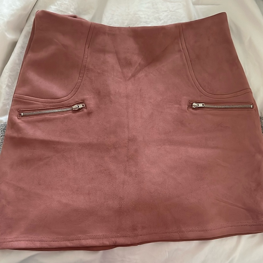 Pink suede mini skirt